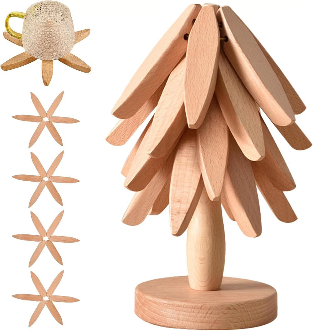 Foldable Walnut Tree Trivet Set