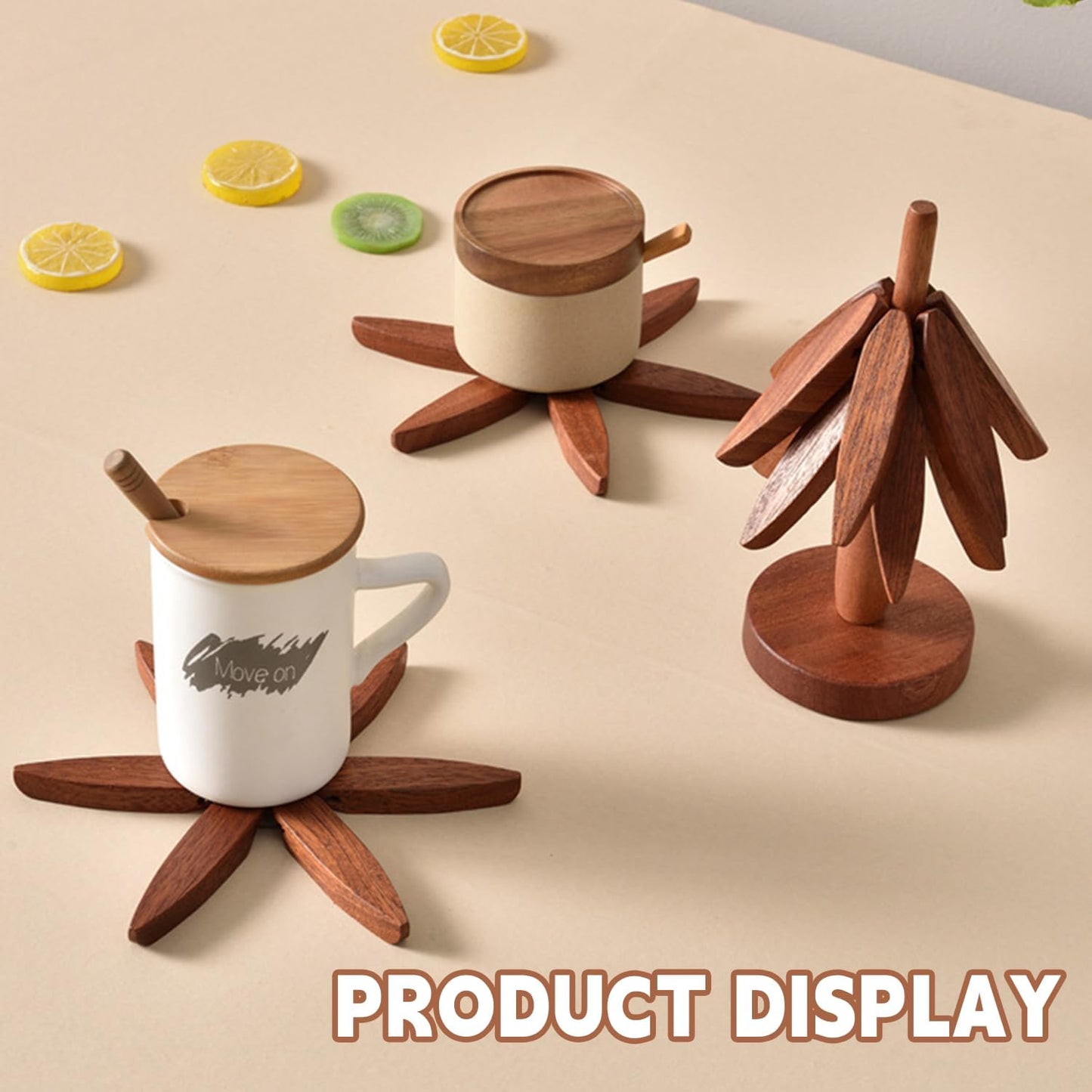 Foldable Walnut Tree Trivet Set